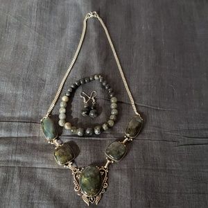 Semi precious statement necklace set labradorite